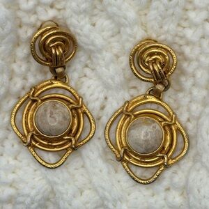 Vintage Robert Rose Gold Tone Clip Earrings with Cabochon Stone